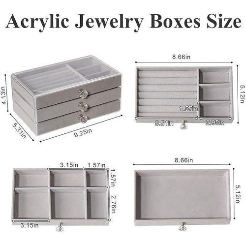 منظم إكسسوارات ٣ أدوار قطيفة بهيكل اكريليك| Velvet Jewelry Organizer