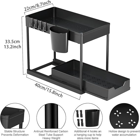 منظم تحت الحوض درجين متحرك – 2 Tier Under Sink Organizer