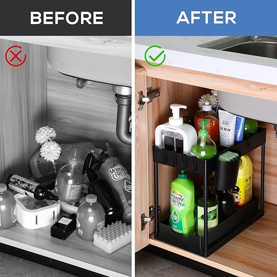 منظم تحت الحوض درجين متحرك – 2 Tier Under Sink Organizer