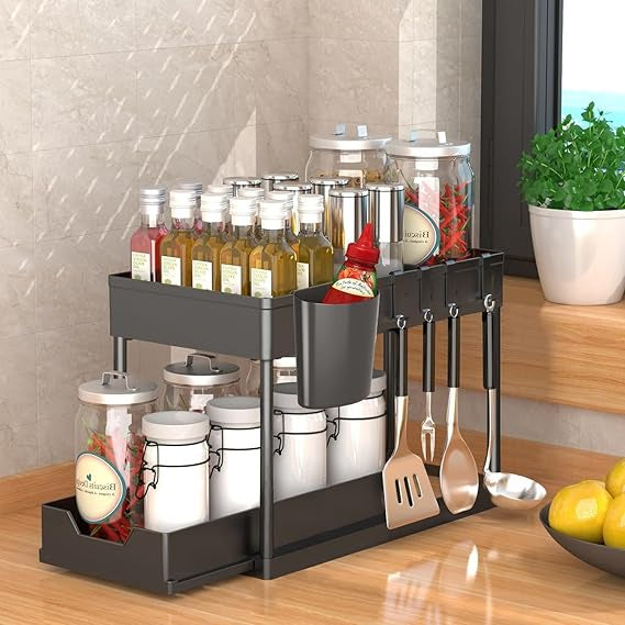 منظم تحت الحوض درجين متحرك – 2 Tier Under Sink Organizer