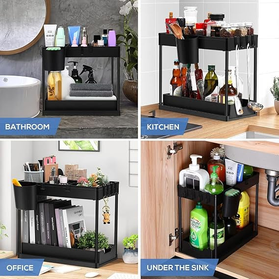 منظم تحت الحوض درجين متحرك – 2 Tier Under Sink Organizer
